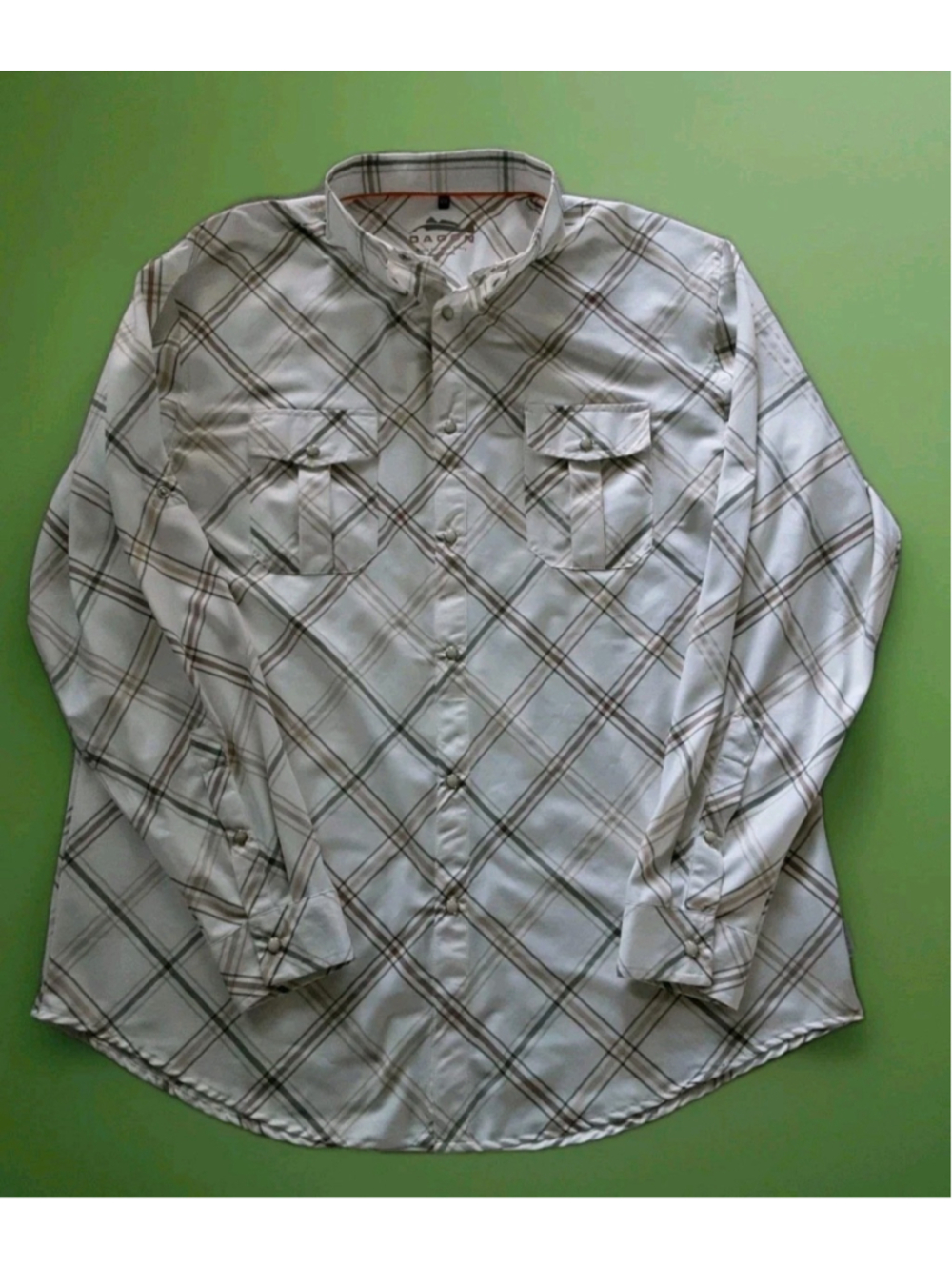 DAGON-FISHING Shirt-Backcountry PLAID-Brown/White-Fish On Back- Performance-XXL